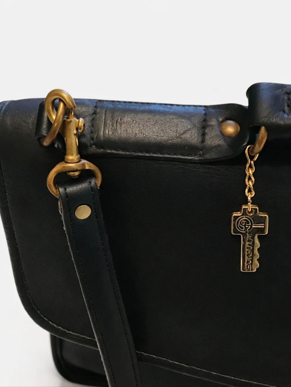 Vintage Jack Georges Black Leather Briefcase Messenger Bag Made in USA Turn Lock